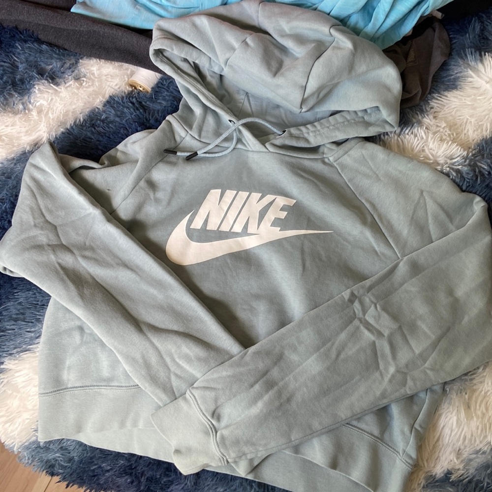 Pale blue cropped Nike hoodie